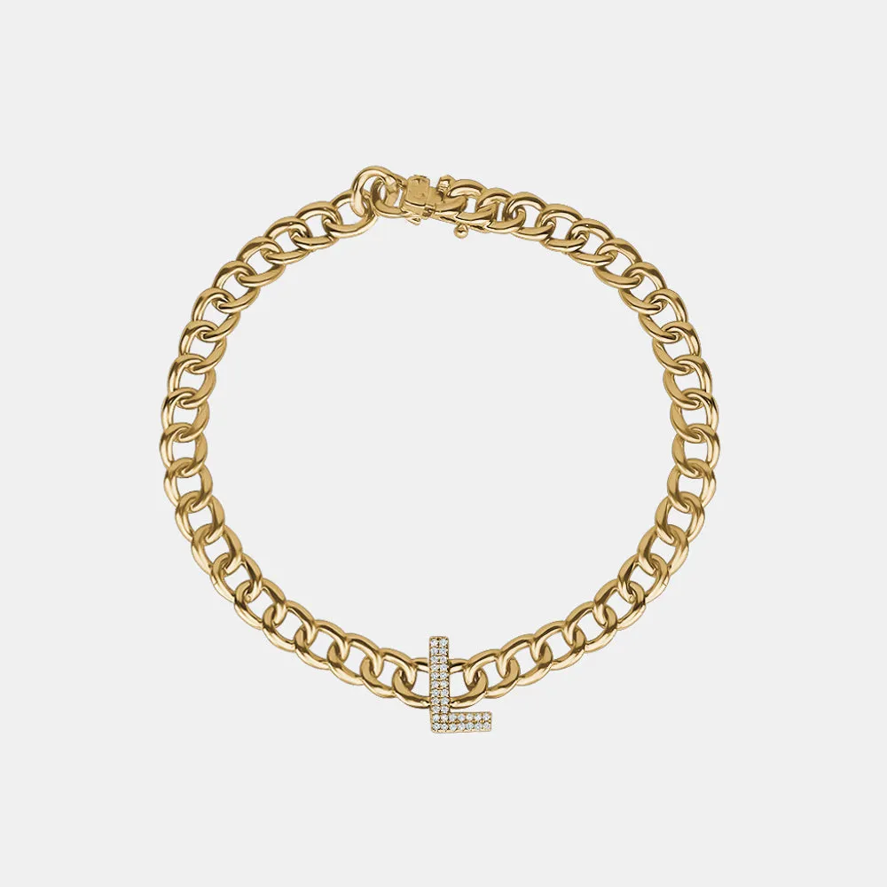 Mini Diamond Initial Link Bracelet