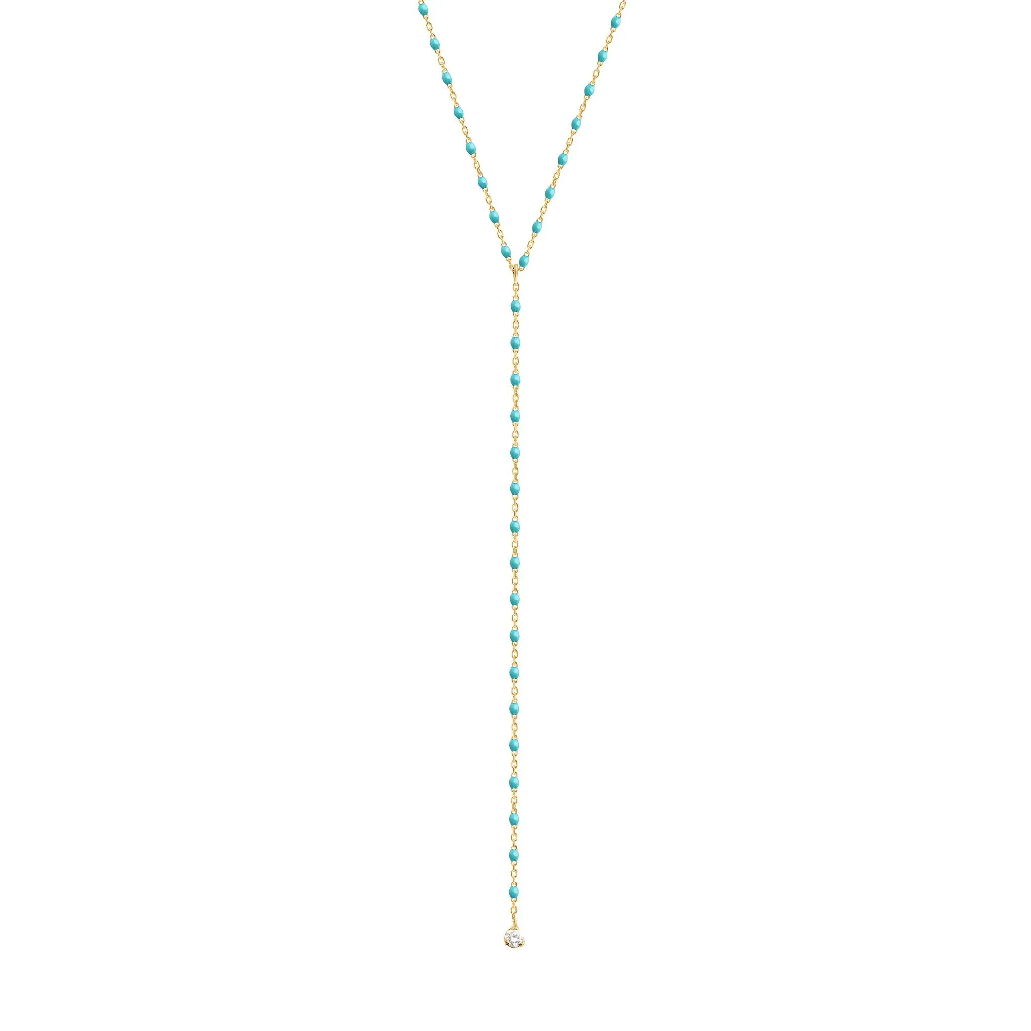 Mini Gigi Y Party Turquoise Green necklace, Yellow Gold, 19.7"