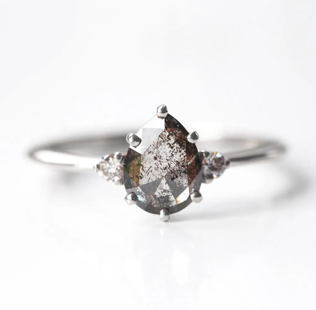 Misella Pear Salt Pepper Diamond Engagement Ring, Three Diamond Ring, Galaxy Diamond Ring, Unique Wedding Set