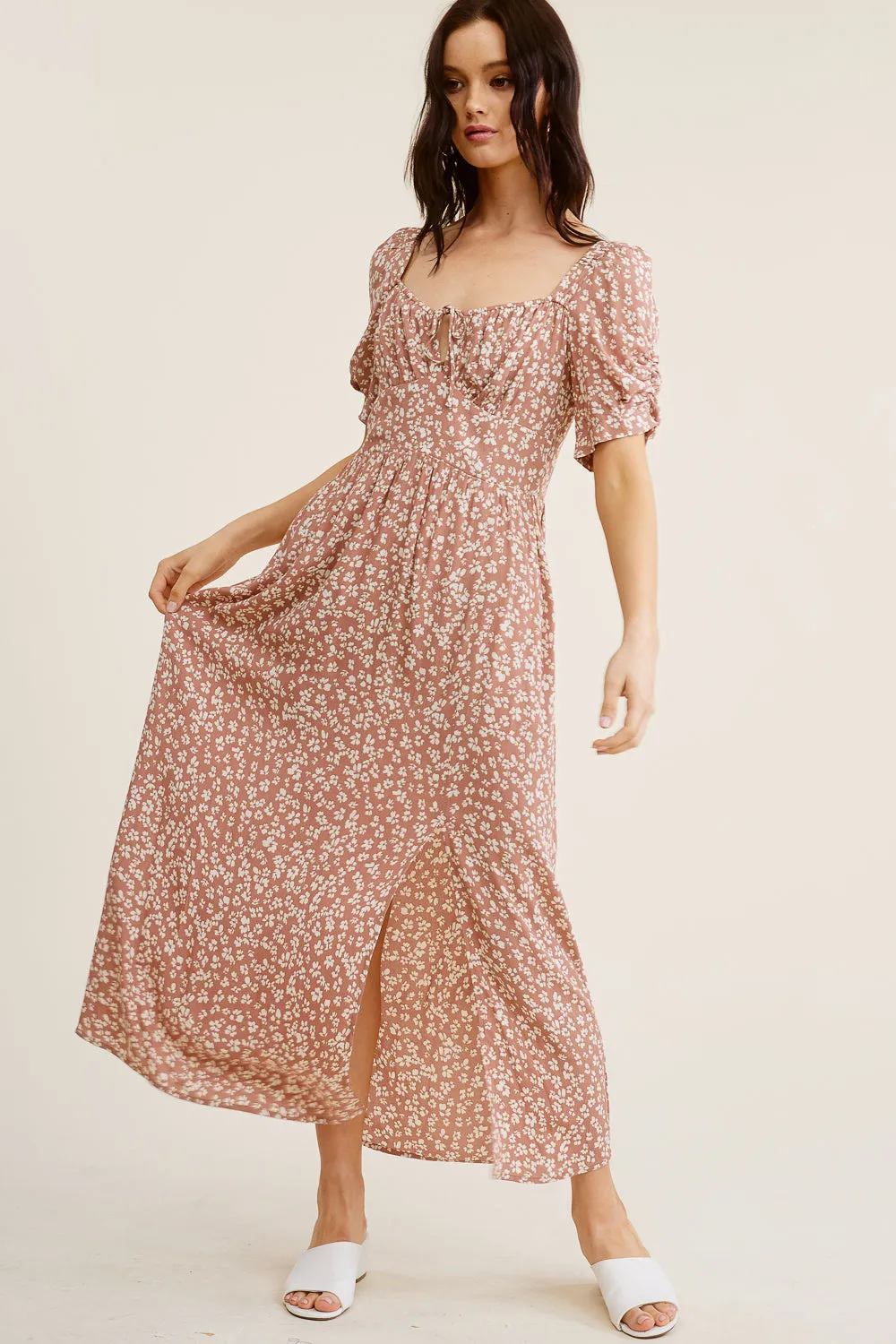 Mocha Floral Midi Dress