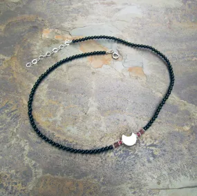 Mother of Pearl Moon Choker w/ Onyx, Pink Tourmaline, Pink Topaz, and Sterling Silver