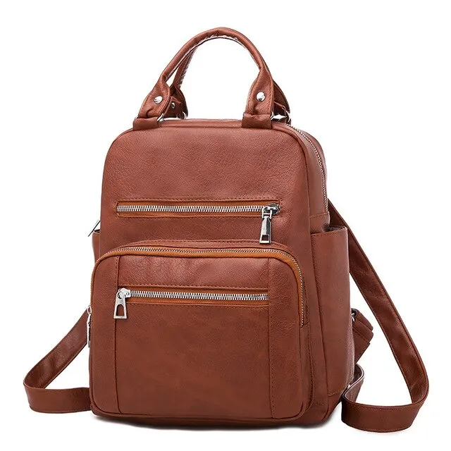 Multifunction PU Leather School Bag, Travel Bag and Backpack