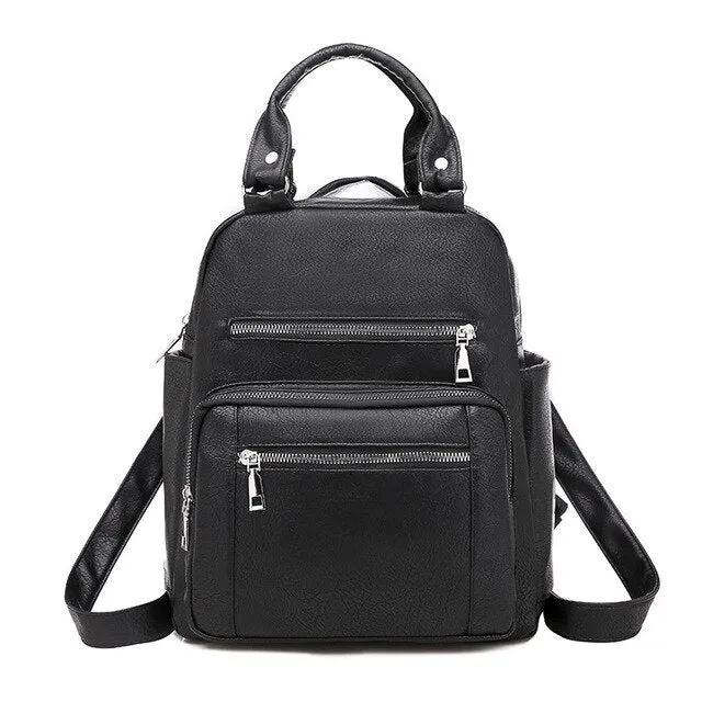 Multifunction PU Leather School Bag, Travel Bag and Backpack