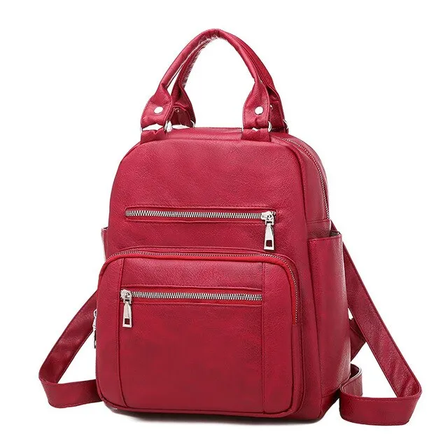 Multifunction PU Leather School Bag, Travel Bag and Backpack