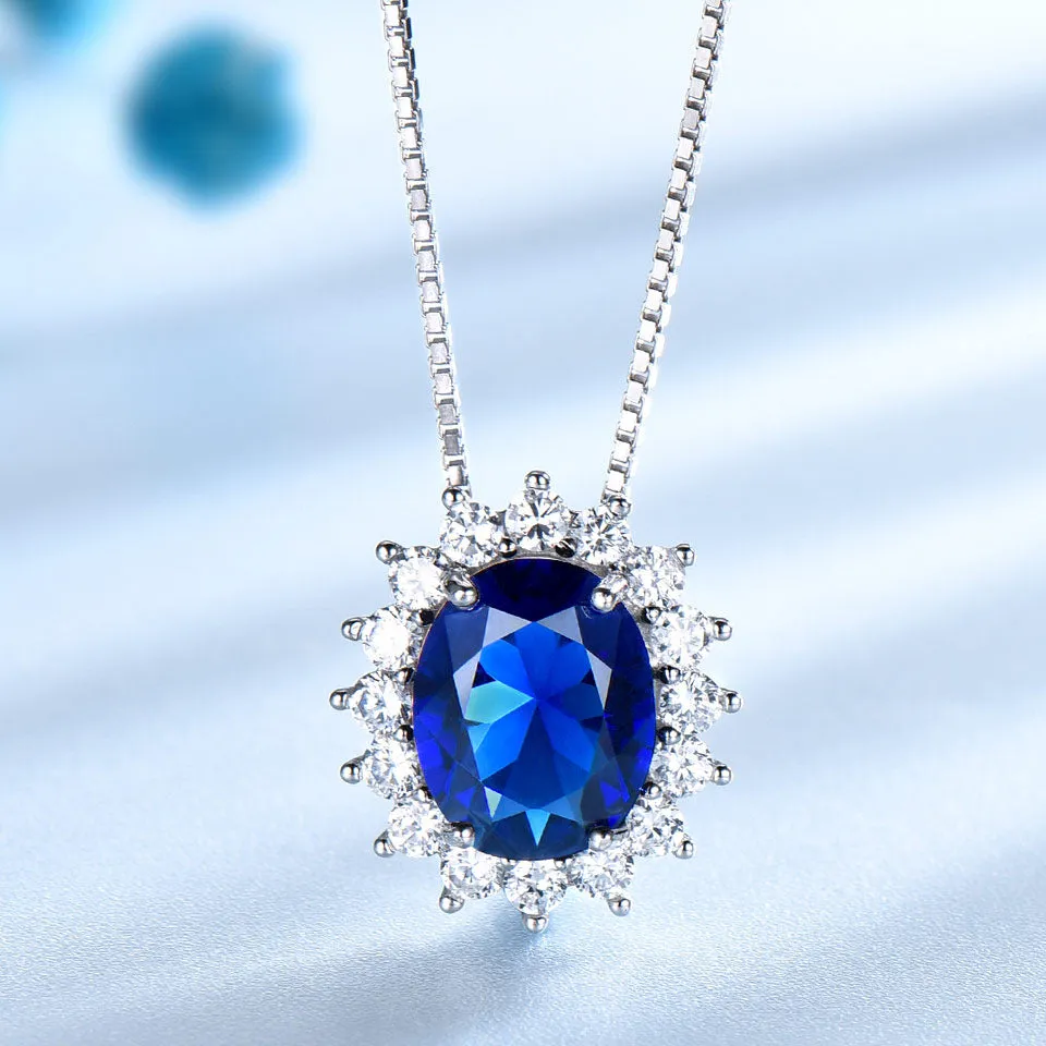 Nano Blue Sapphire and Cubic Zirconia 925 Sterling Silver Pendant, Stud Earrings & Ring Jewelry Set