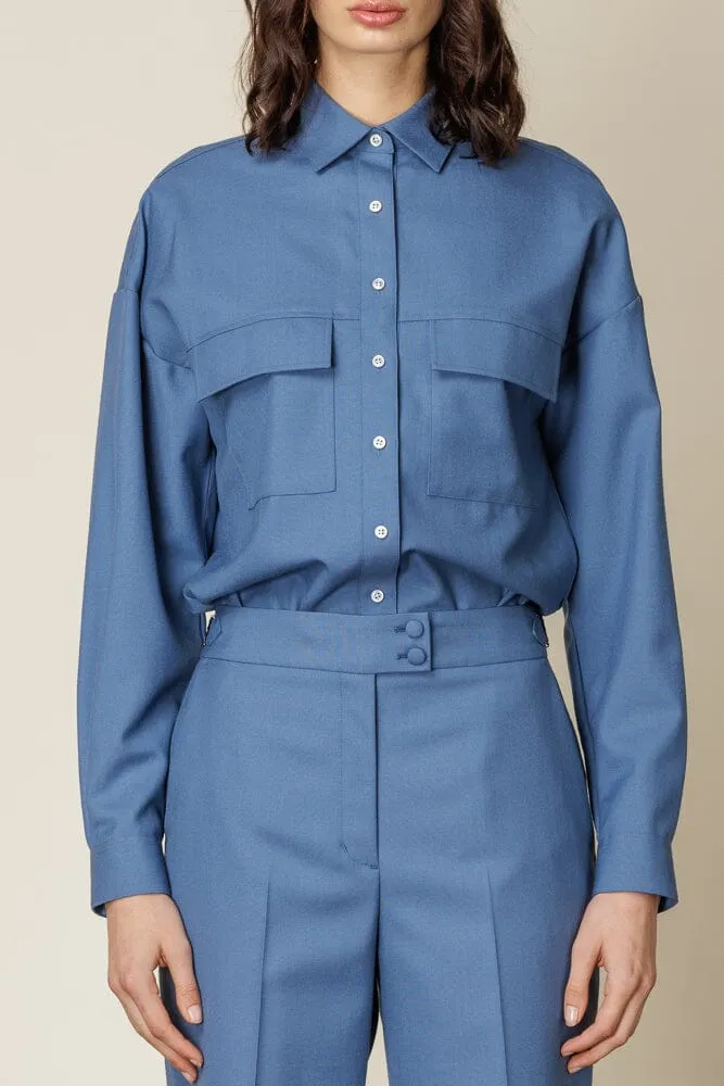 Naomi Utility Shirt - Wedgewood Blue Wool