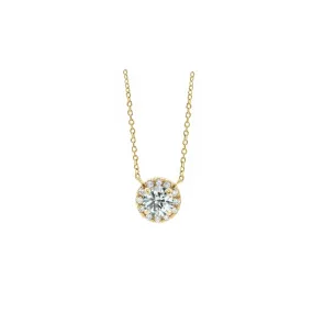 Natural Diamond French Halo Solitaire Necklace