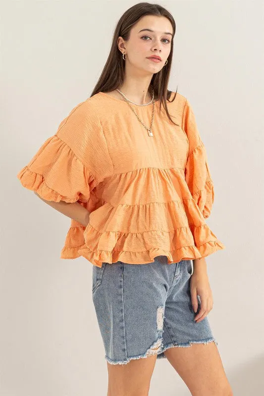 Orange Babydoll Ruffle Top