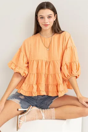 Orange Babydoll Ruffle Top