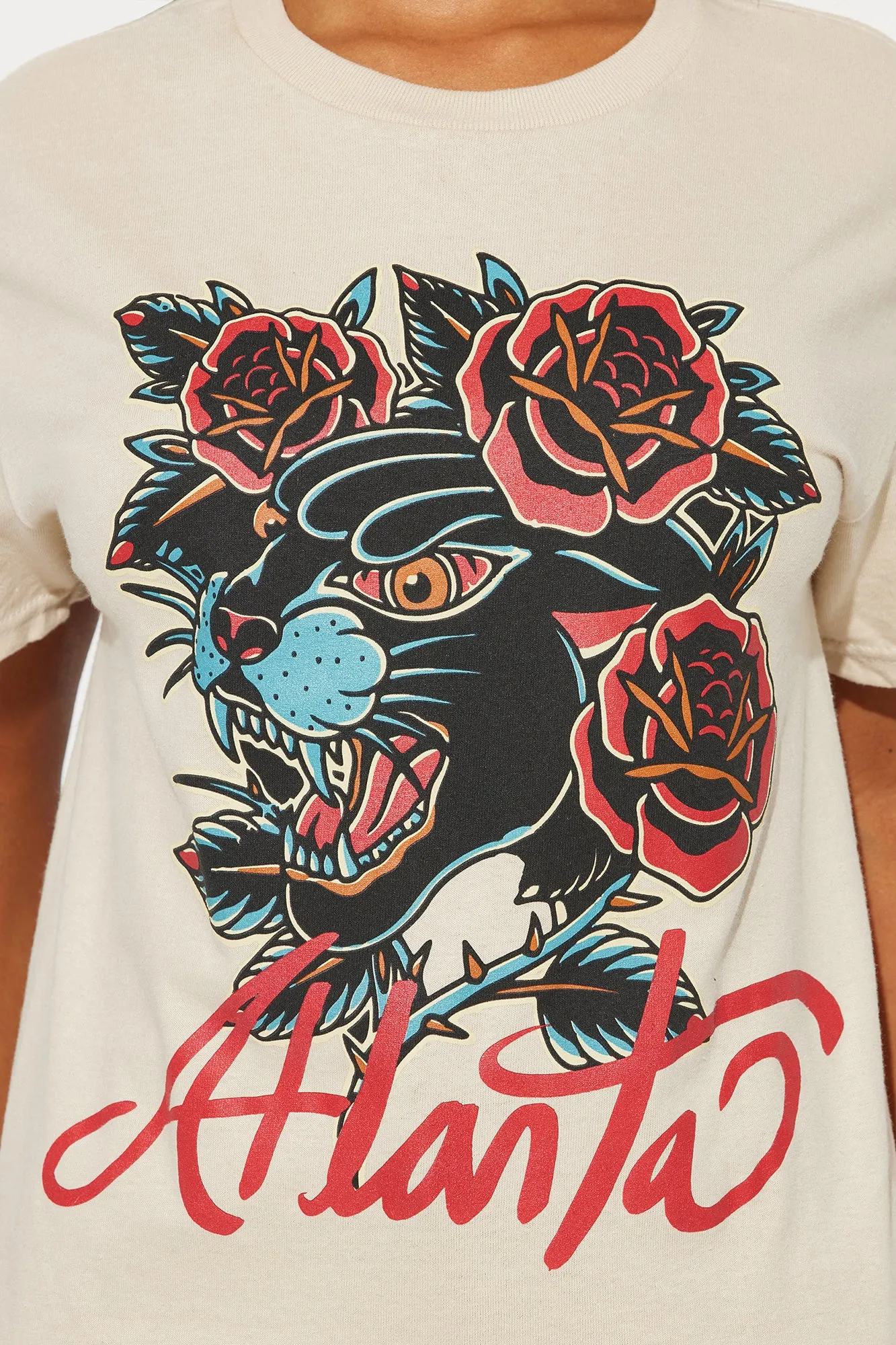 Panther And Rose Graphic Tee - Nude