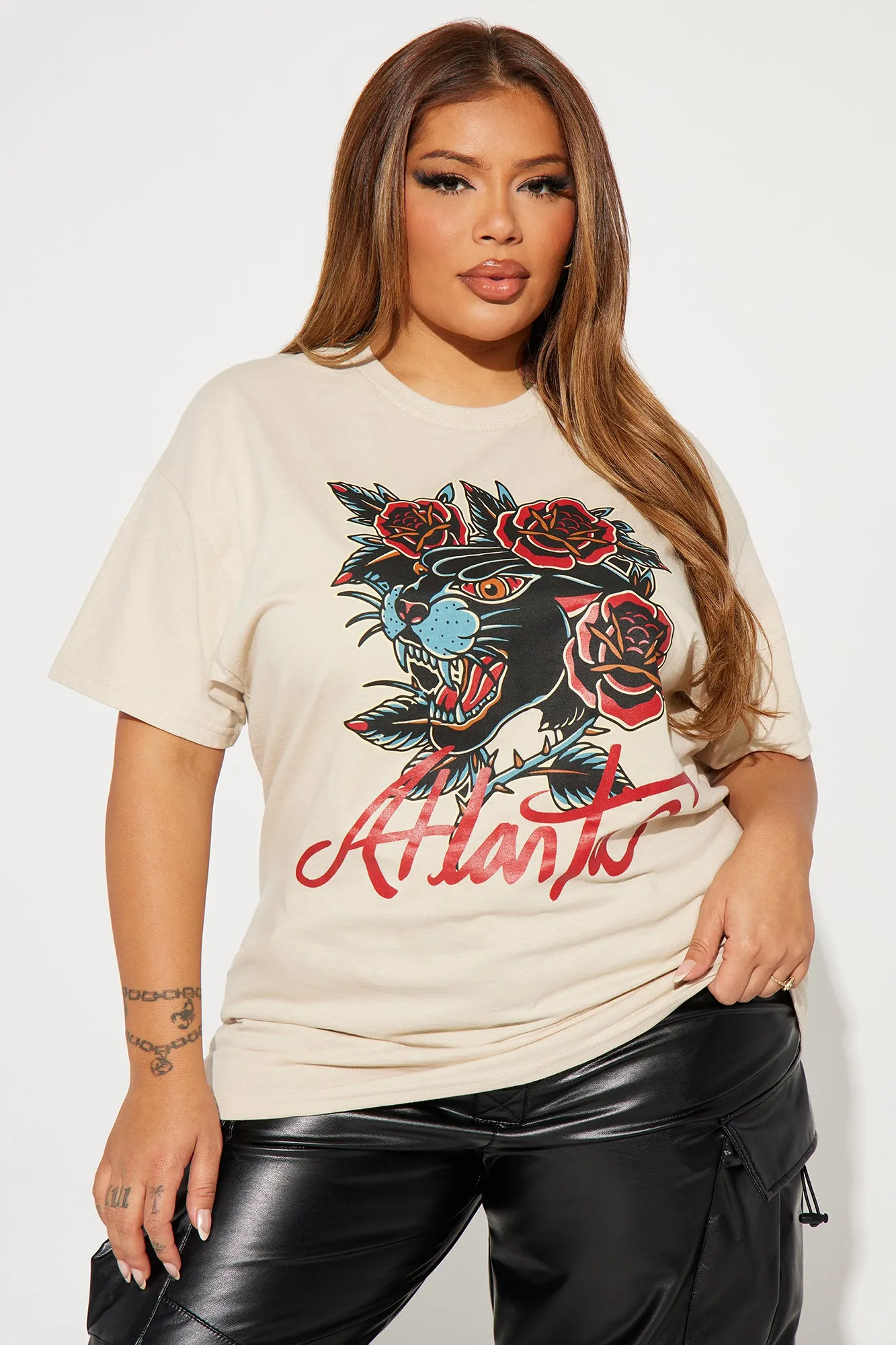 Panther And Rose Graphic Tee - Nude