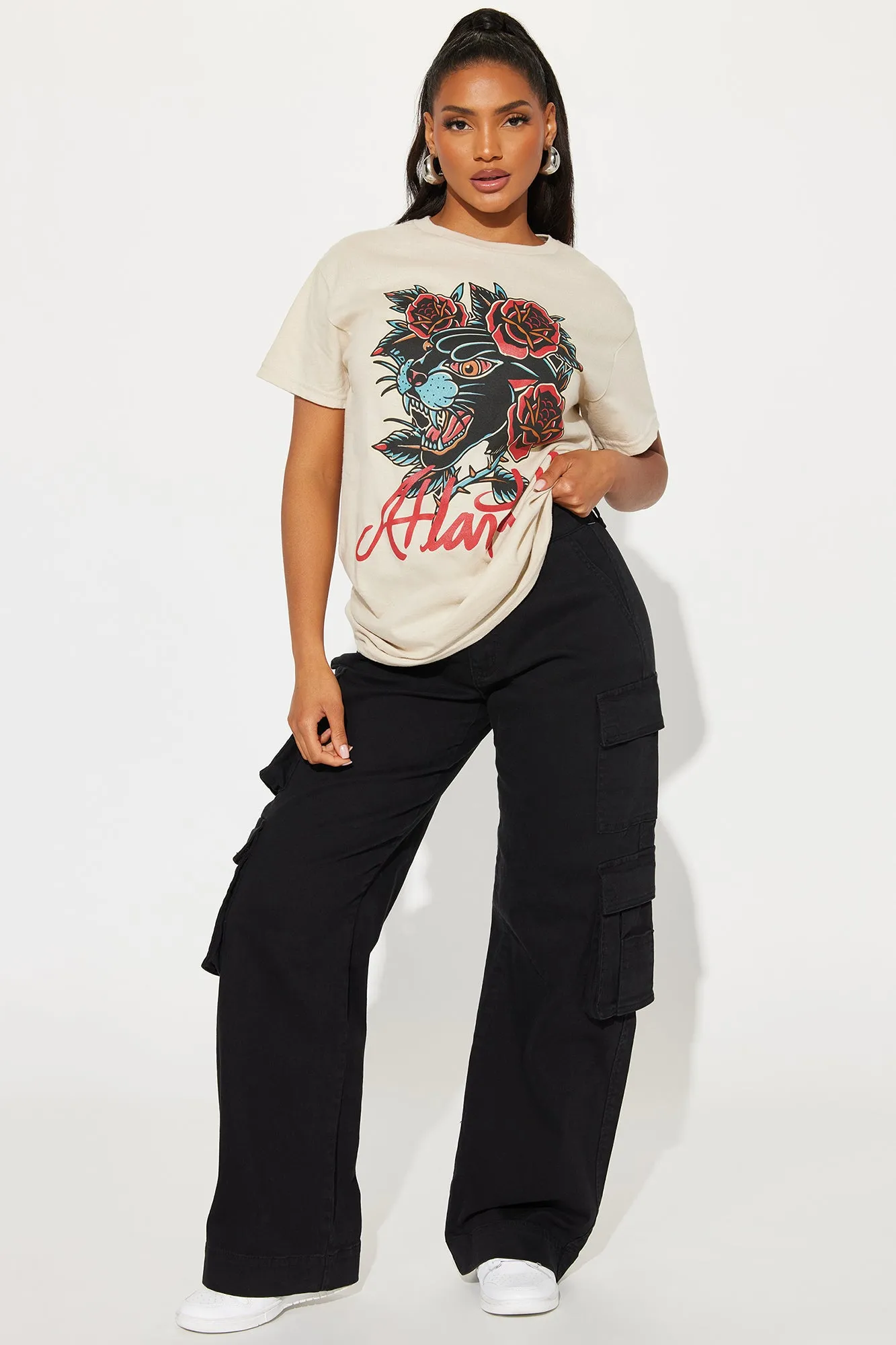 Panther And Rose Graphic Tee - Nude