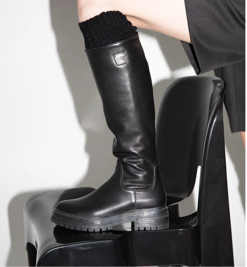 Patience Leather Zip Up Tall Boot | Black