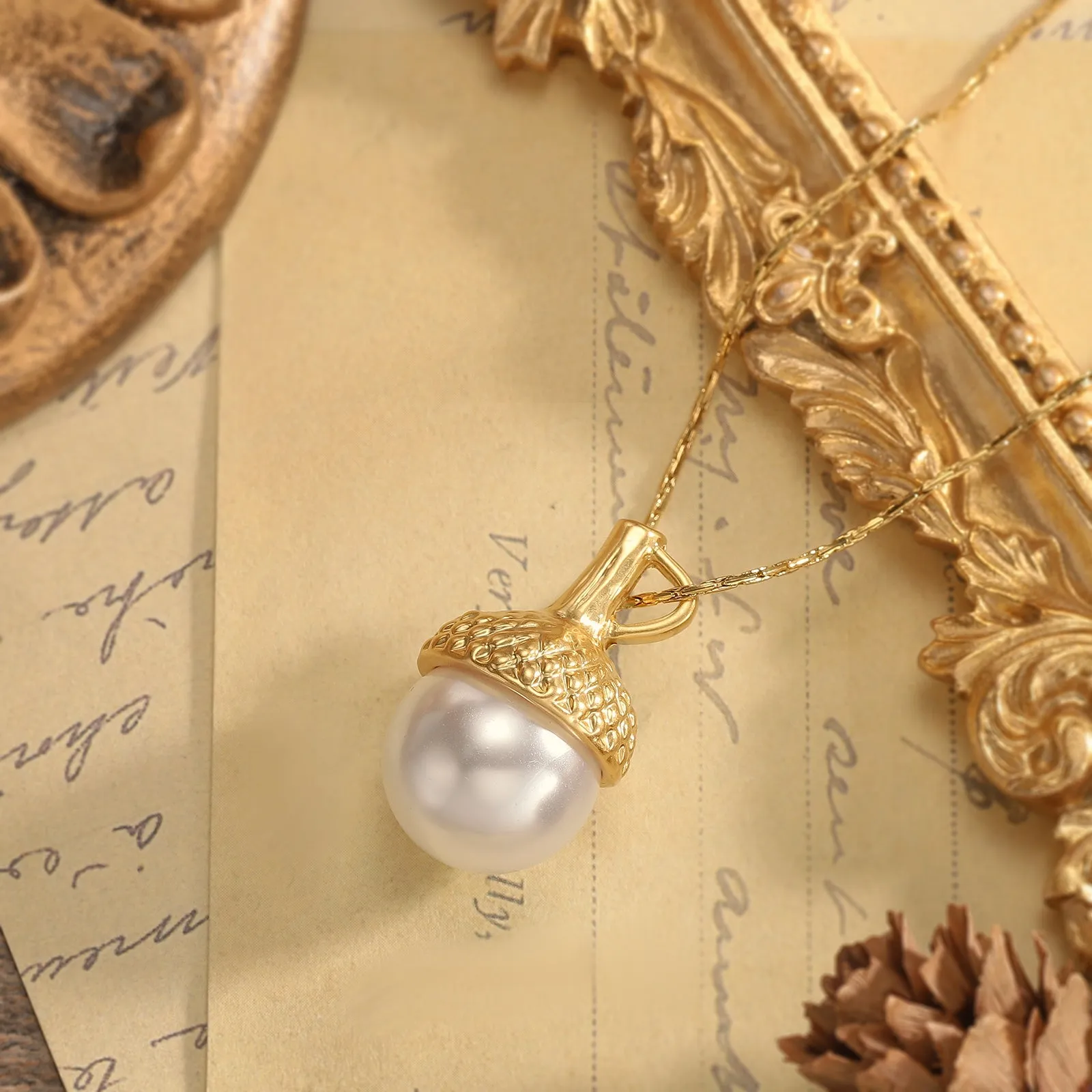 Pearl Acorn Necklace