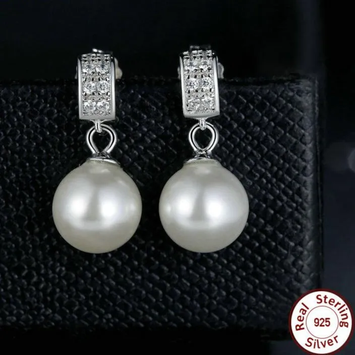 Pearl and Cubic Zirconia 925 Sterling Silver Drop Earrings