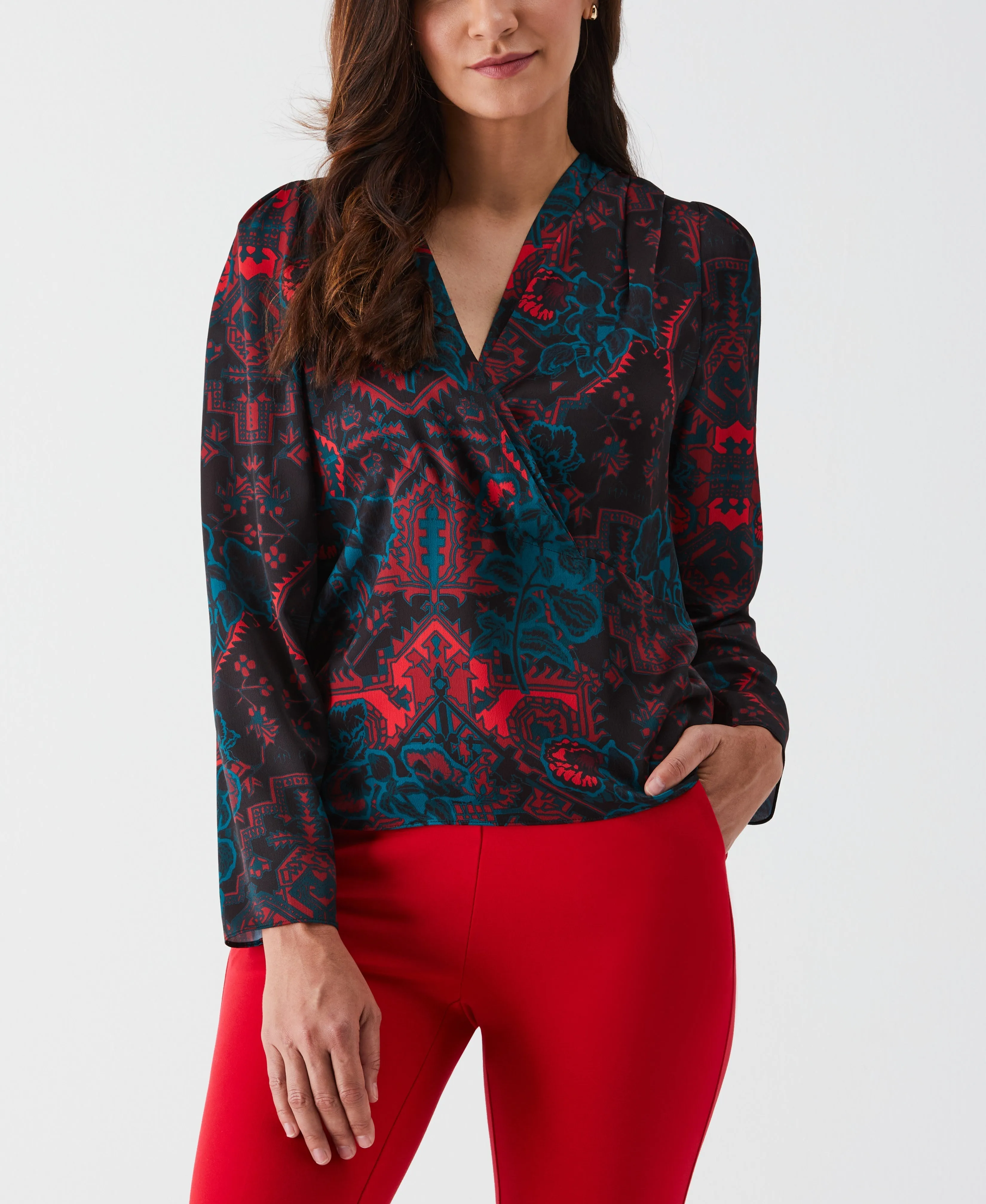 Petite Grand Tapestry Print Cross-Front Blouse