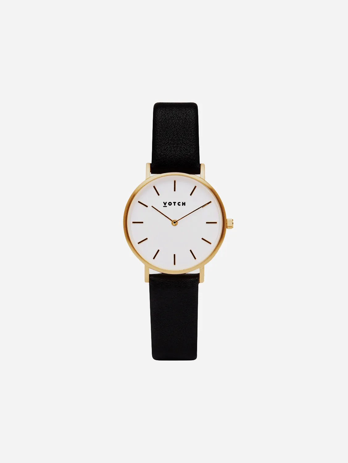 Petite Watch with Gold & White Dial | Black Vegan Leather Strap