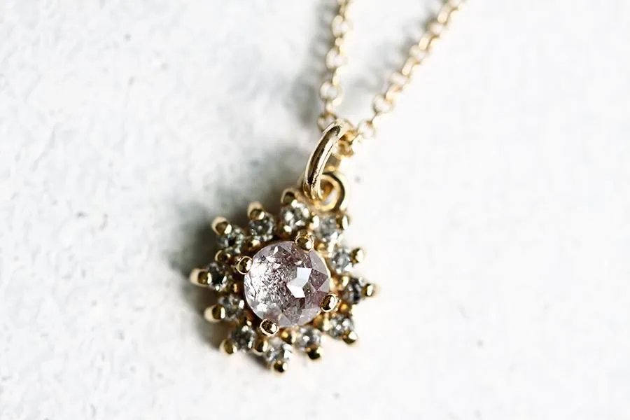 Pink and Gray Diamond Halo Necklace