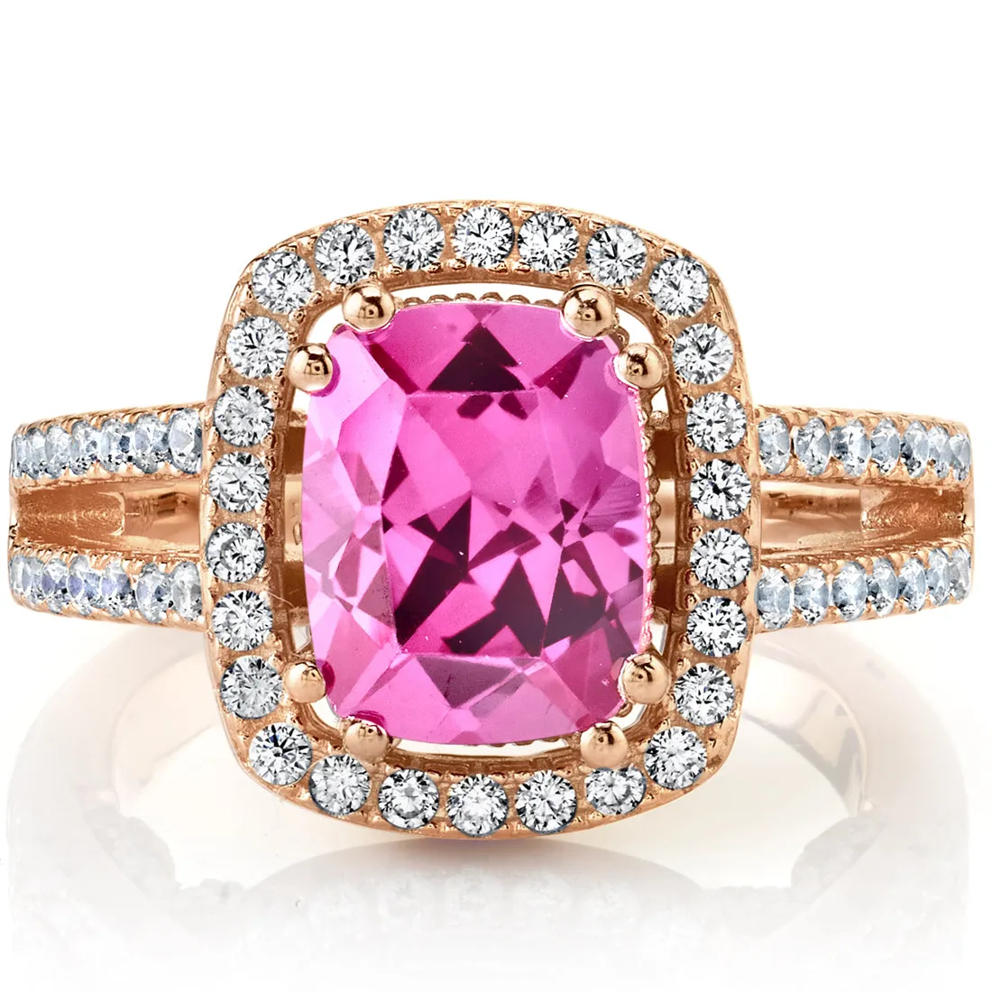 Pink Sapphire Cushion Cut Sterling Silver Ring Size 8