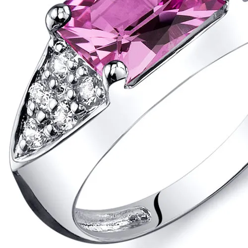 Pink Sapphire Radiant Cut Sterling Silver Ring Size 6