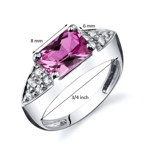 Pink Sapphire Radiant Cut Sterling Silver Ring Size 6