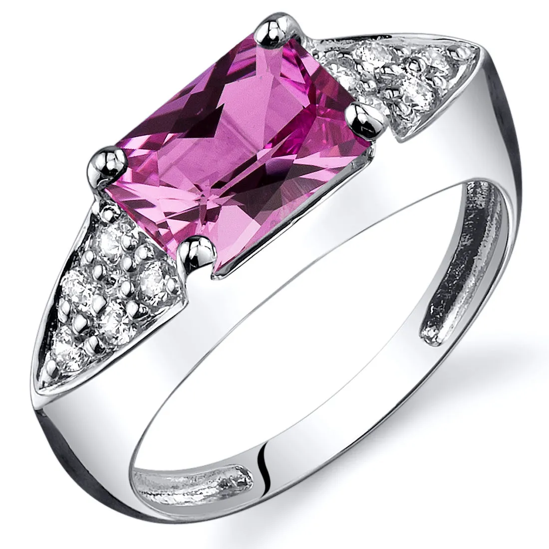 Pink Sapphire Radiant Cut Sterling Silver Ring Size 6