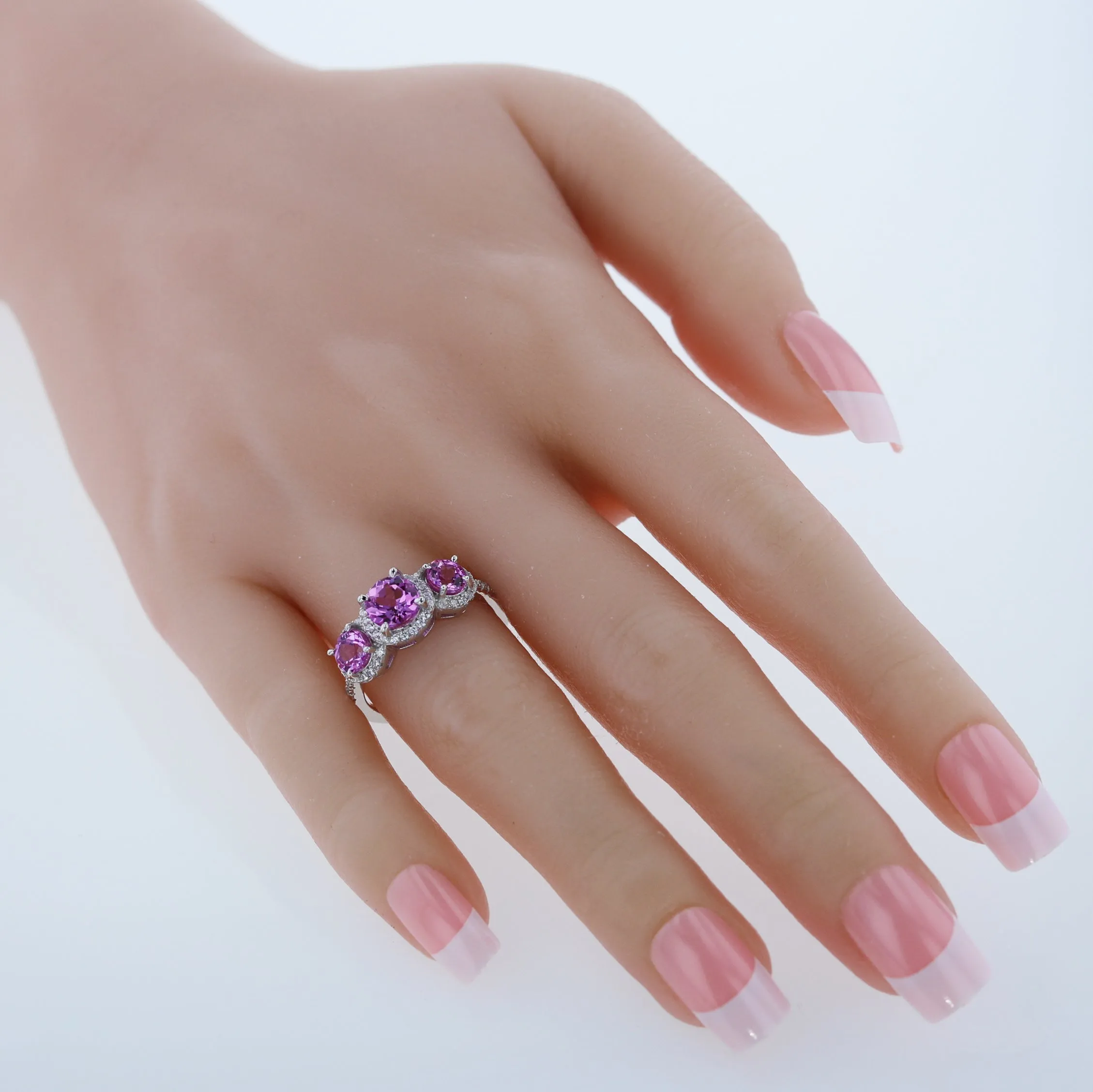 Pink Sapphire Round Cut Sterling Silver Ring Size 5