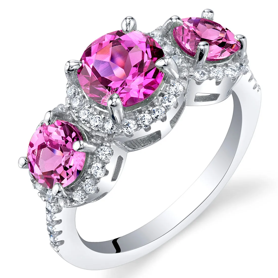 Pink Sapphire Round Cut Sterling Silver Ring Size 5