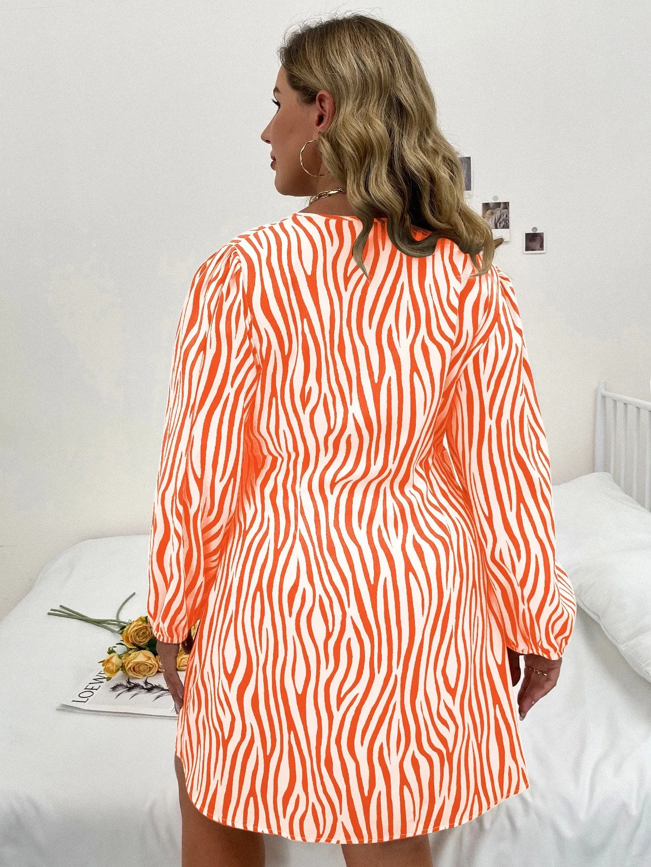 Plus Zebra Stripe Knot Side Wrap Dress