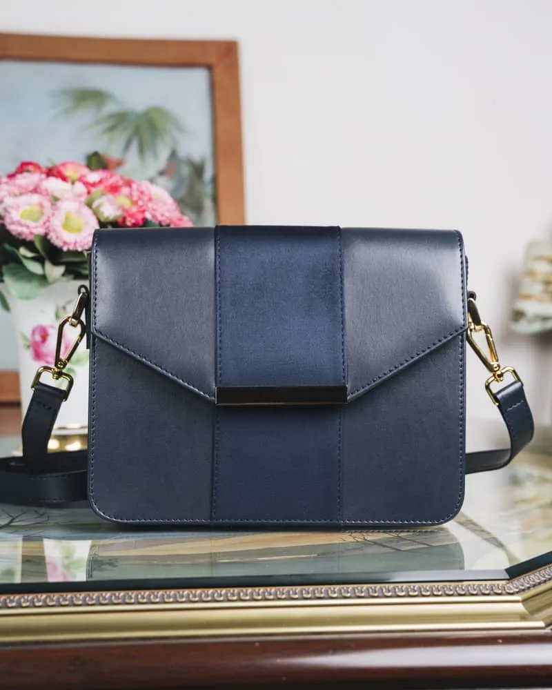 Poesie Leather Vegan Crossbody Bag | Midnight Blue