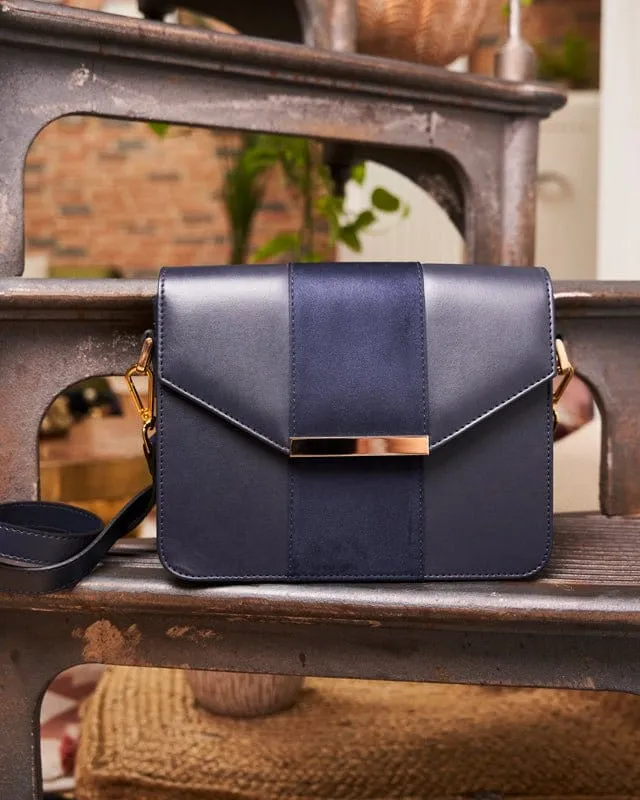 Poesie Leather Vegan Crossbody Bag | Midnight Blue