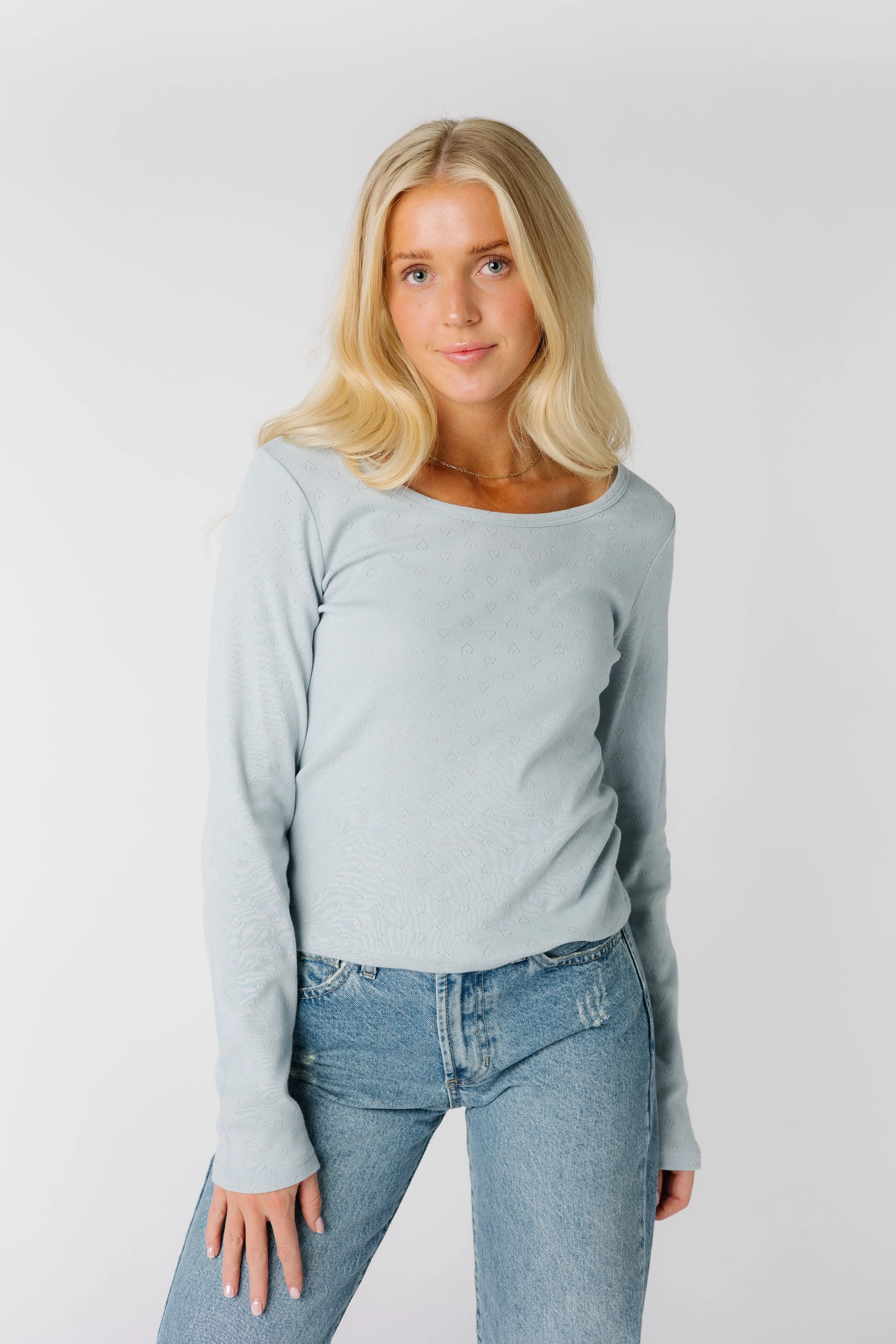 Pointelle Long Sleeve Top