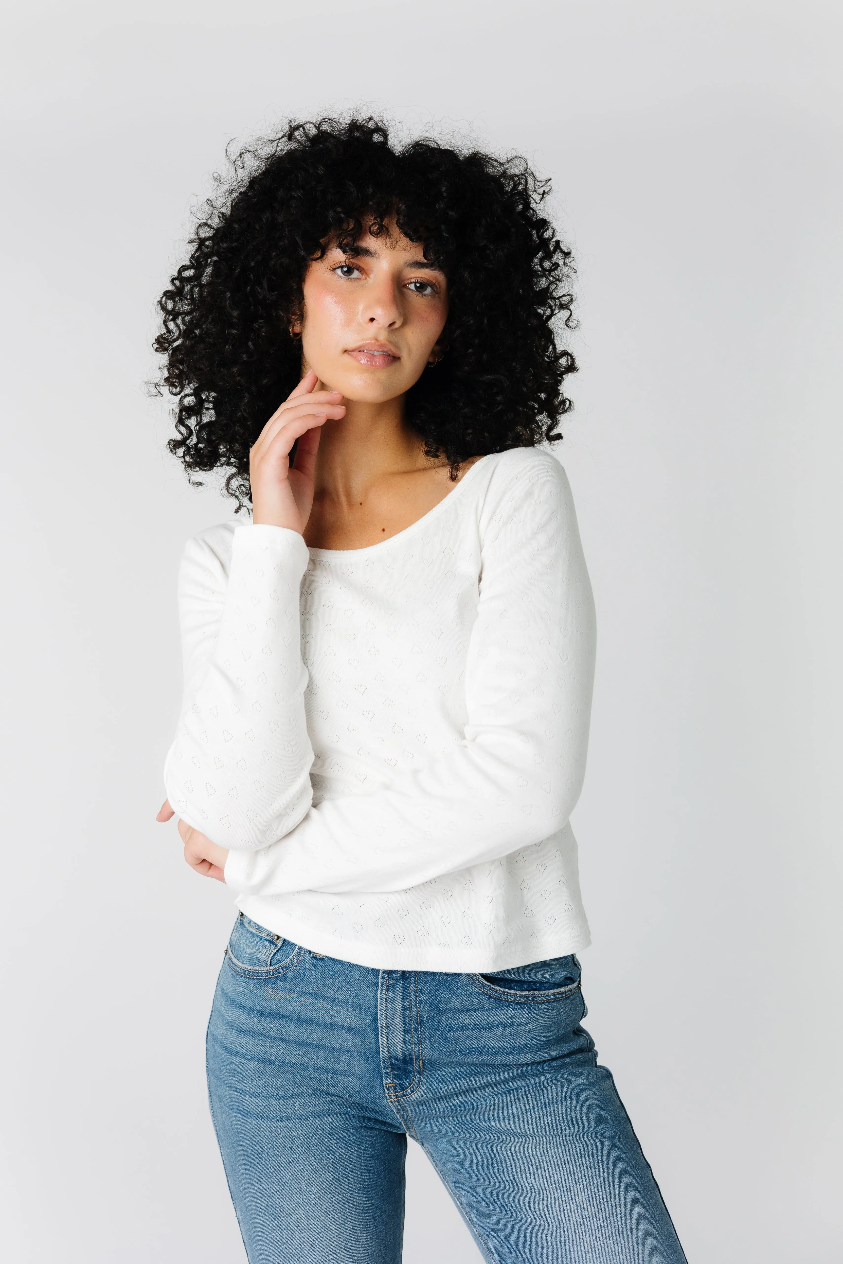 Pointelle Long Sleeve Top