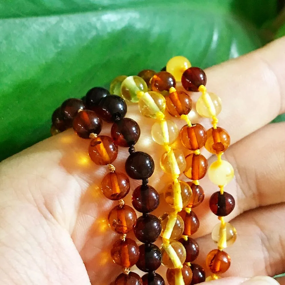 Polished Baltic Amber Marble Stone Beaded Bracelet