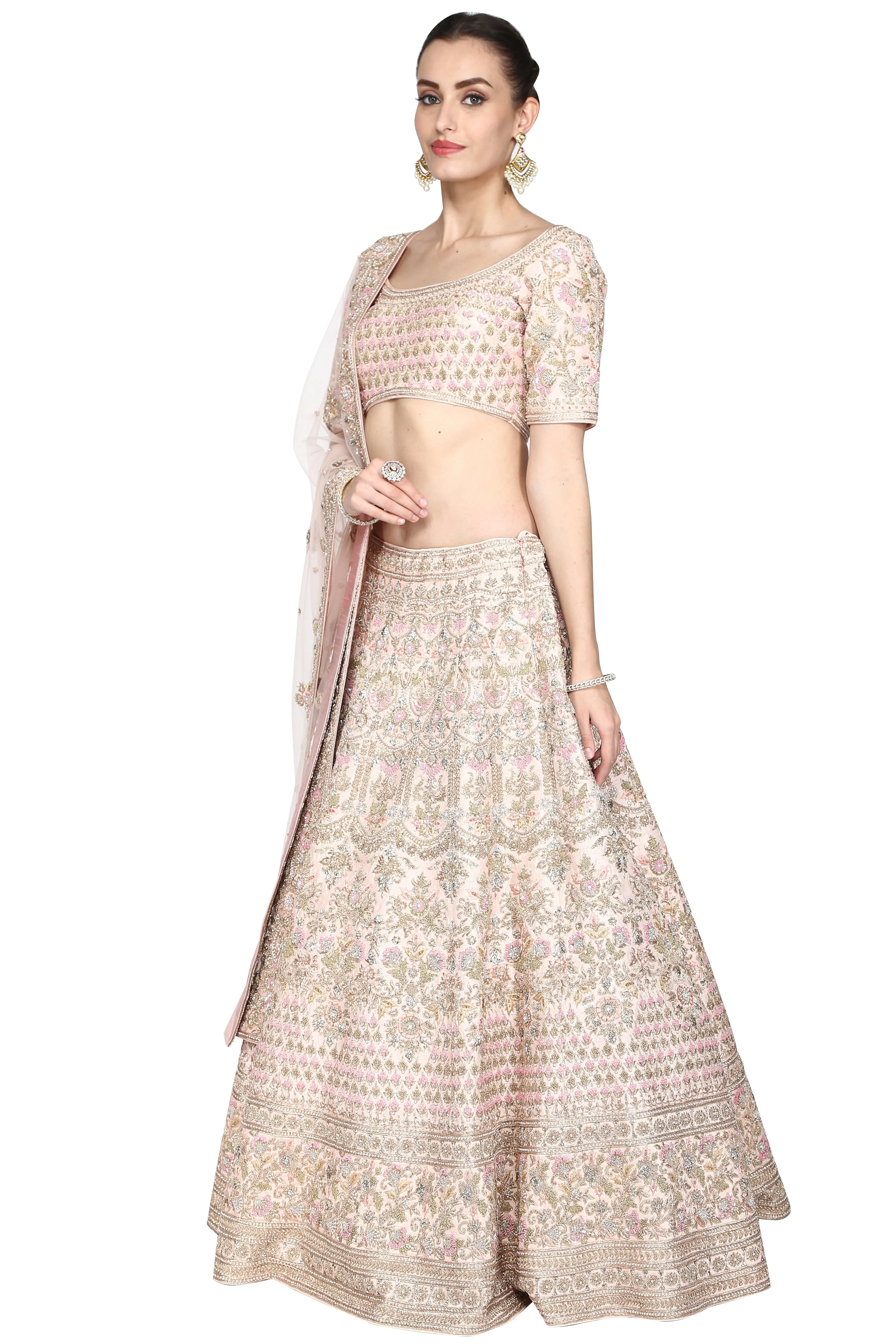 Powder pink lehenga set.