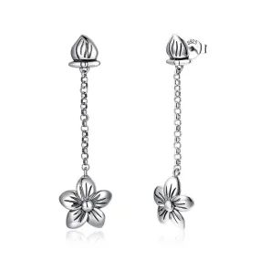 Pretty Flower Long Tassel 925 Sterling Silver Simple Fine Earrings