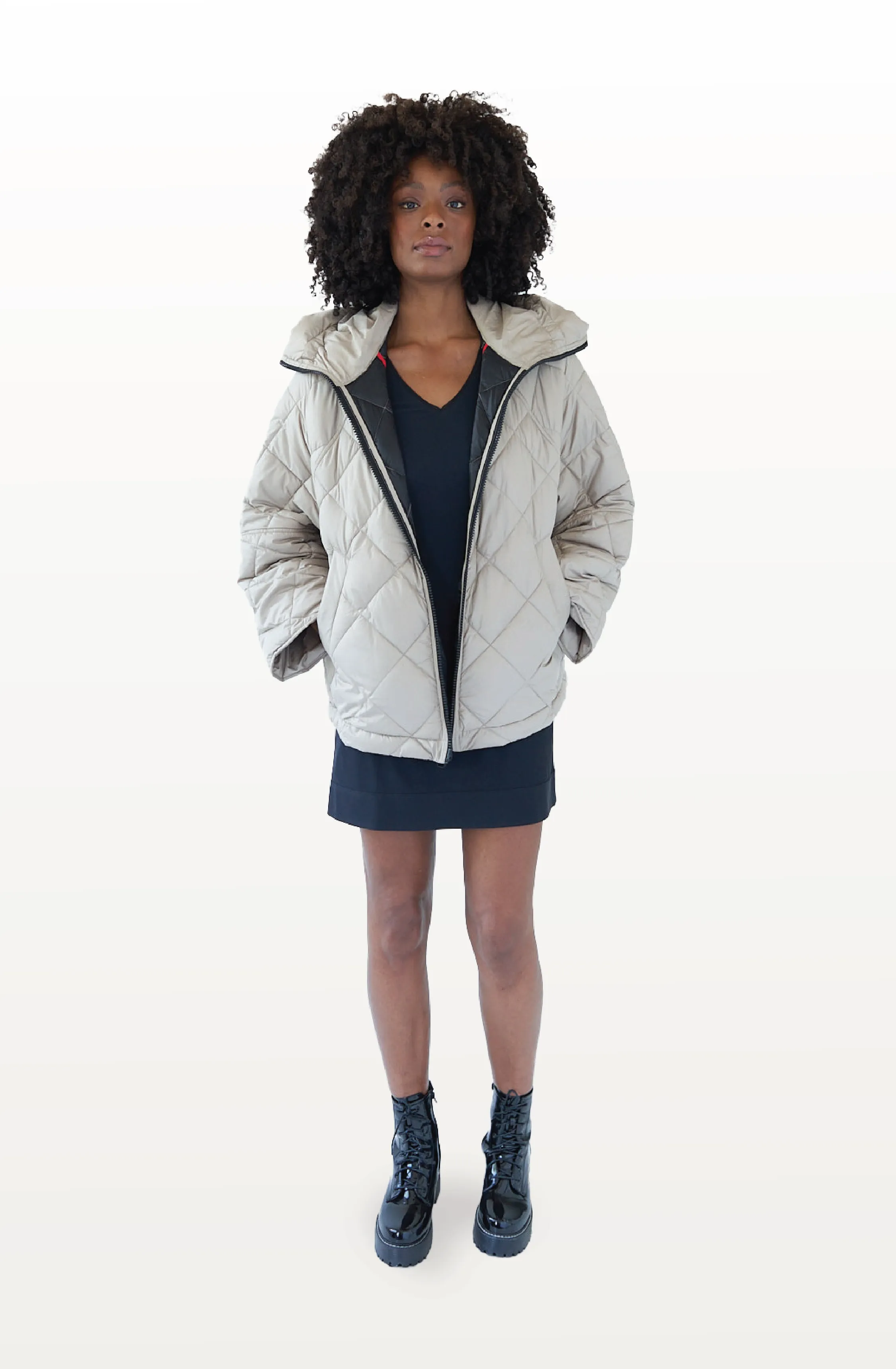 Princedale Recycled Vegan Short Cape Puffer Jacket | Beige