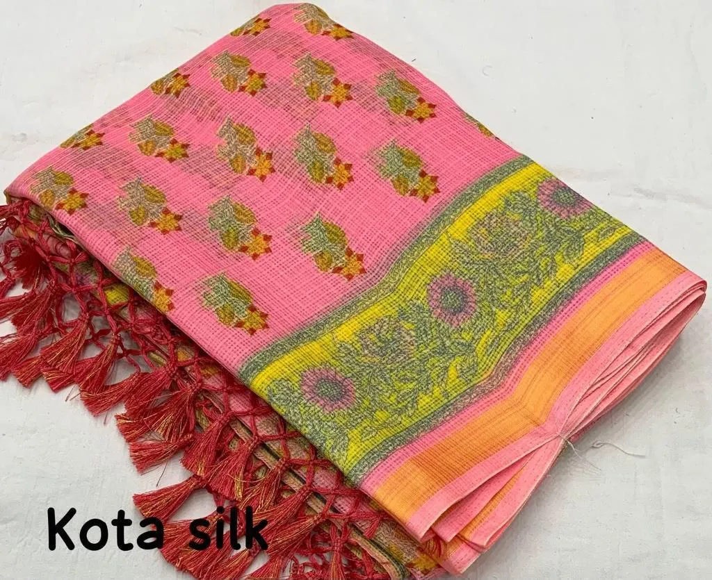 Printed Kota Silk Pink Party wear Women's Saree