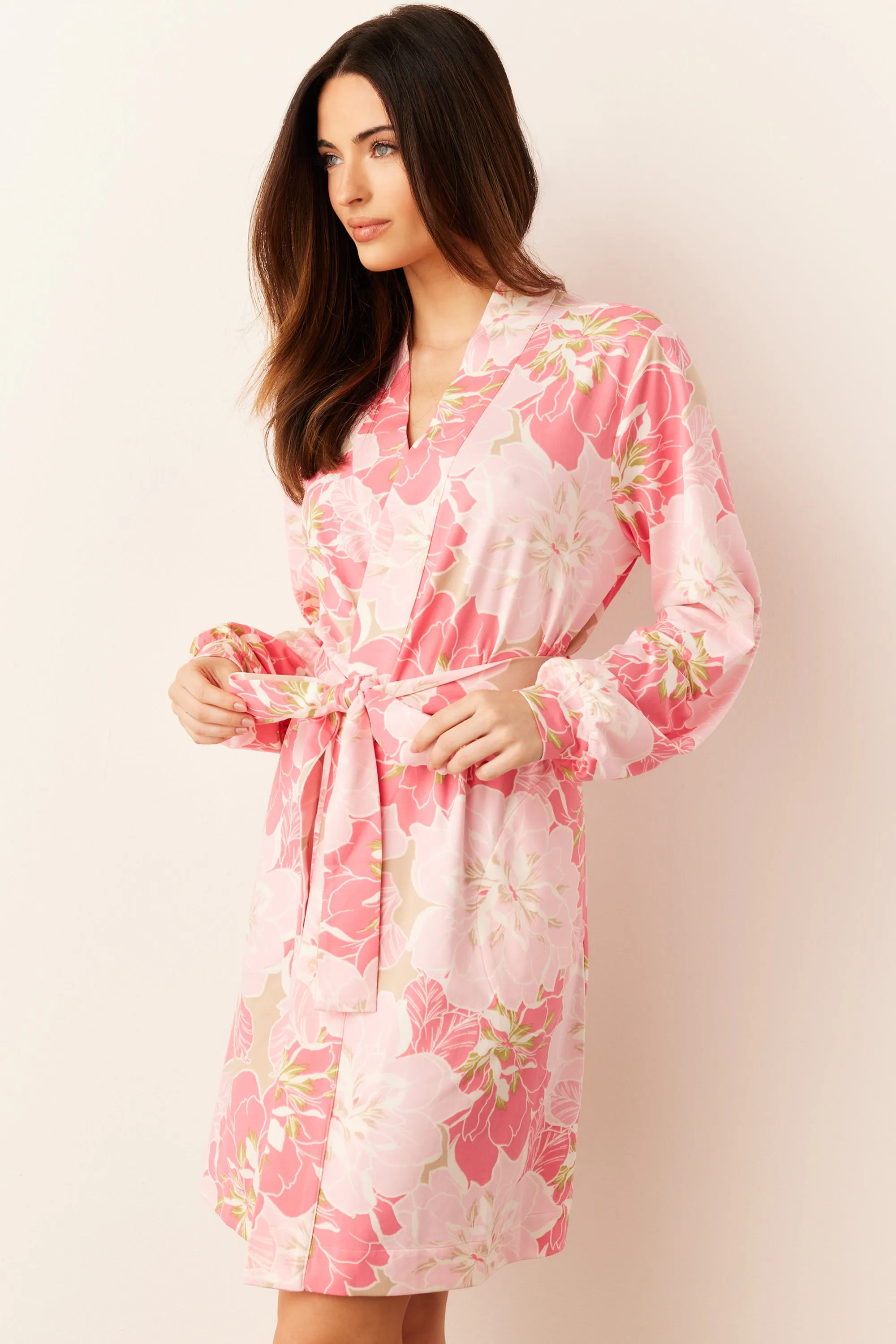 Quinn Banded Short Robe | Dahlia