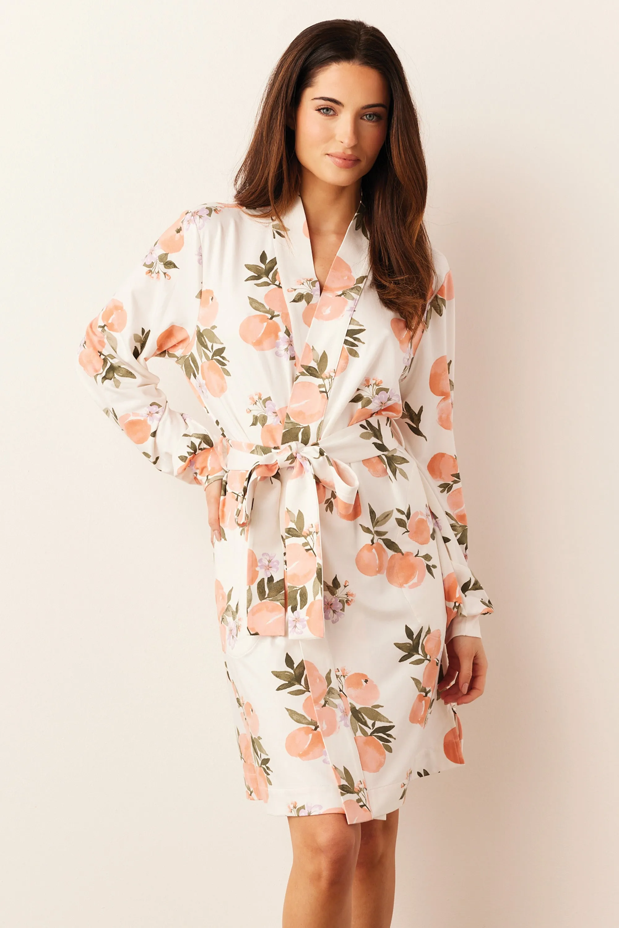 Quinn Banded Short Robe | Peaches & Cream