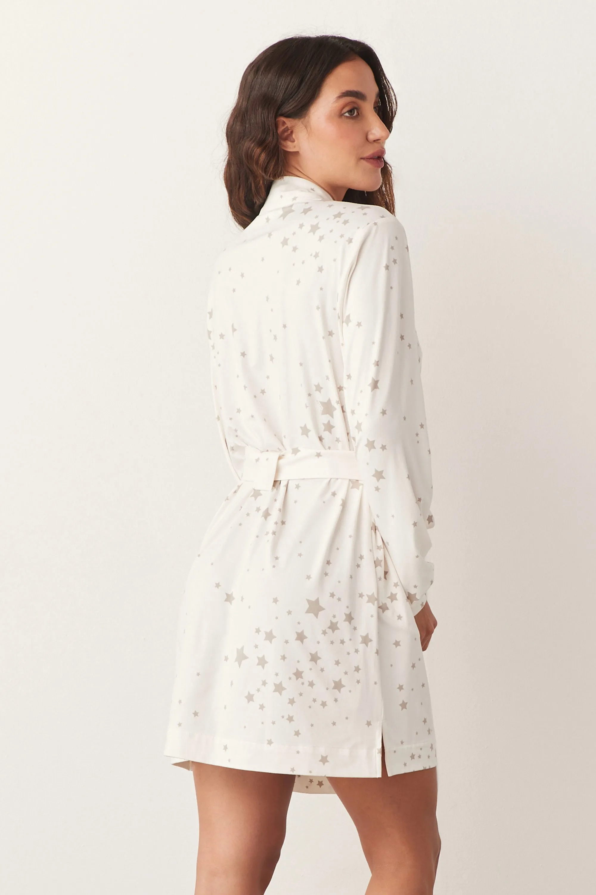 Quinn Banded Short Robe | Taupe Stars