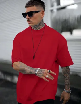 Red Solid Oversized Tshirt