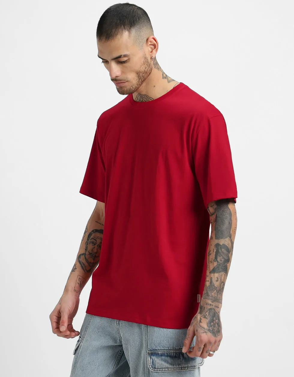 Red Solid Oversized Tshirt