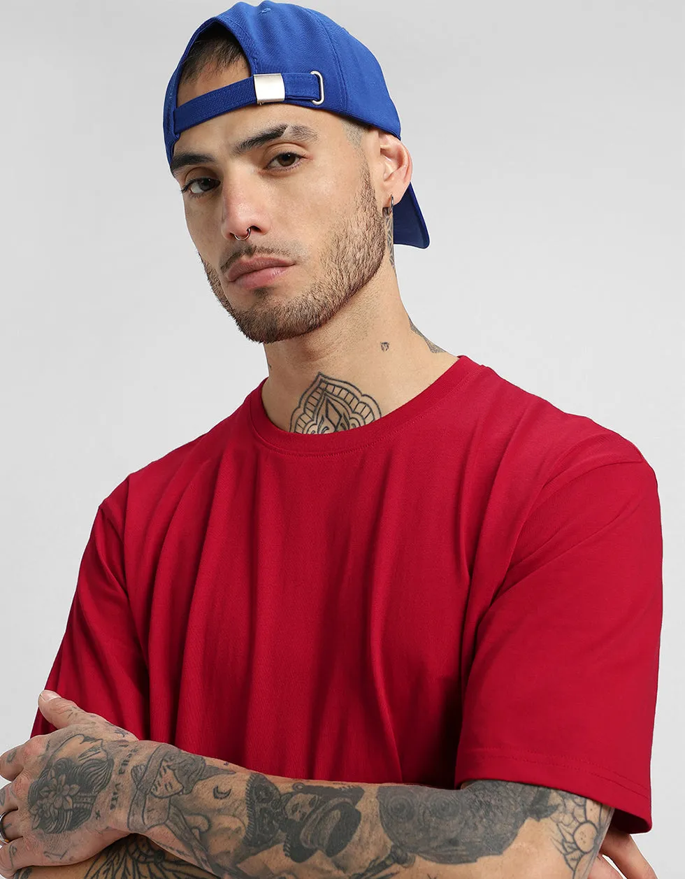 Red Solid Oversized Tshirt