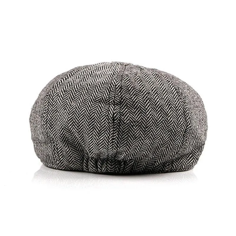 Retro Tweed Herringbone Octagonal Newsboy Cap