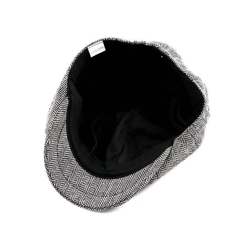 Retro Tweed Herringbone Octagonal Newsboy Cap