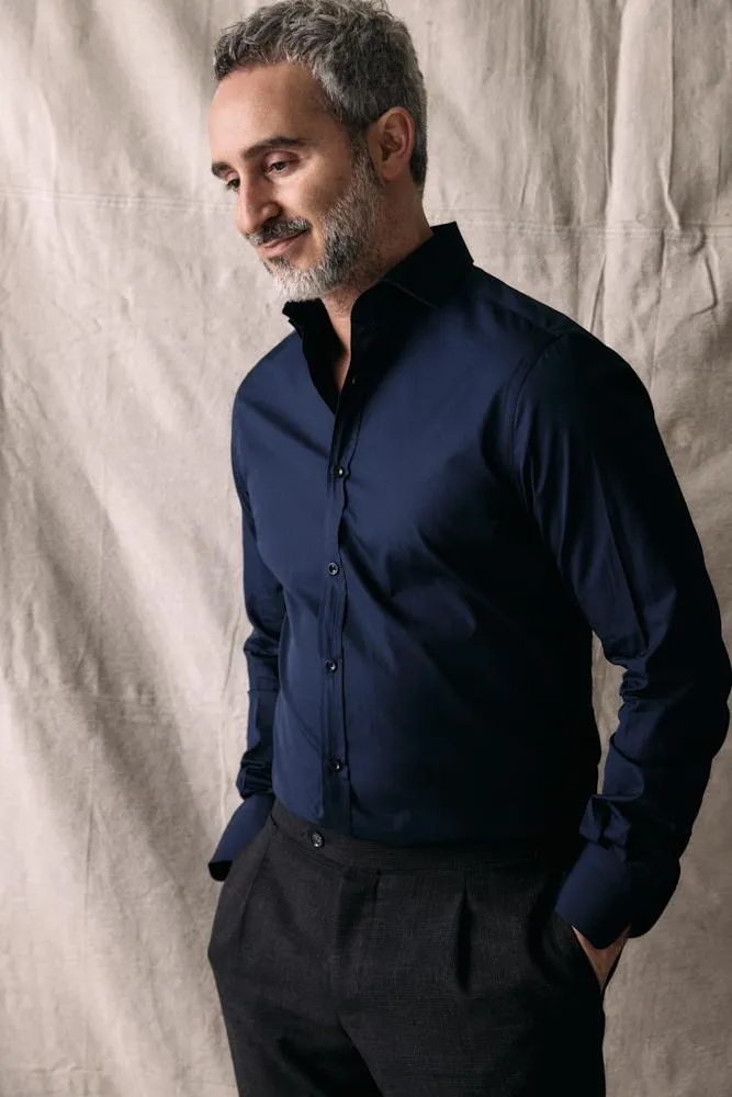 Ronan - Navy Cotton Stretch Shirt