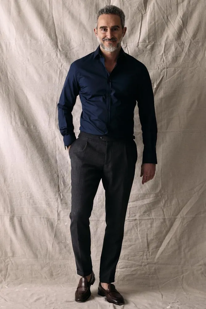 Ronan - Navy Cotton Stretch Shirt