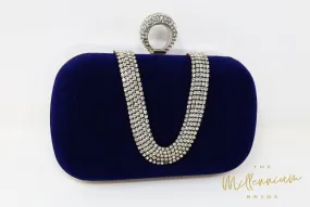 Royal Blue Velvet Crystal Mini Wedding Clutch, Statement Bag, Evening Clutch, Wedding Clutch, Bridal Bag, Blue Cross Body Bag