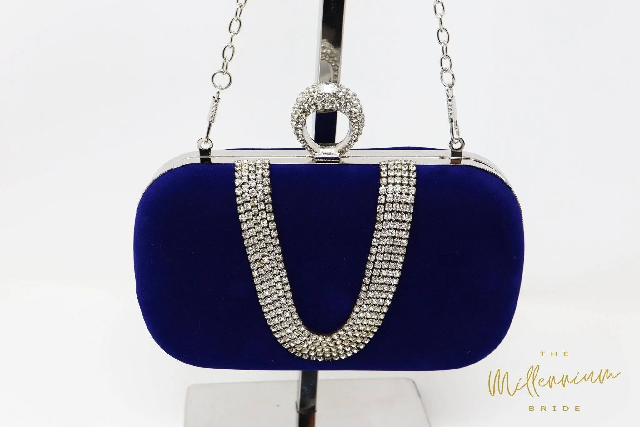 Royal Blue Velvet Crystal Mini Wedding Clutch, Statement Bag, Evening Clutch, Wedding Clutch, Bridal Bag, Blue Cross Body Bag